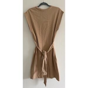 Vince Tan Sleeveless Mini Dress with Tie Waist